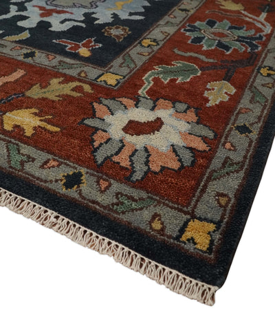 9x12 Hand Knotted Charcoal and Rust Traditional Persian Oushak Wool Rug | TRDCP732912 - The Rug Decor