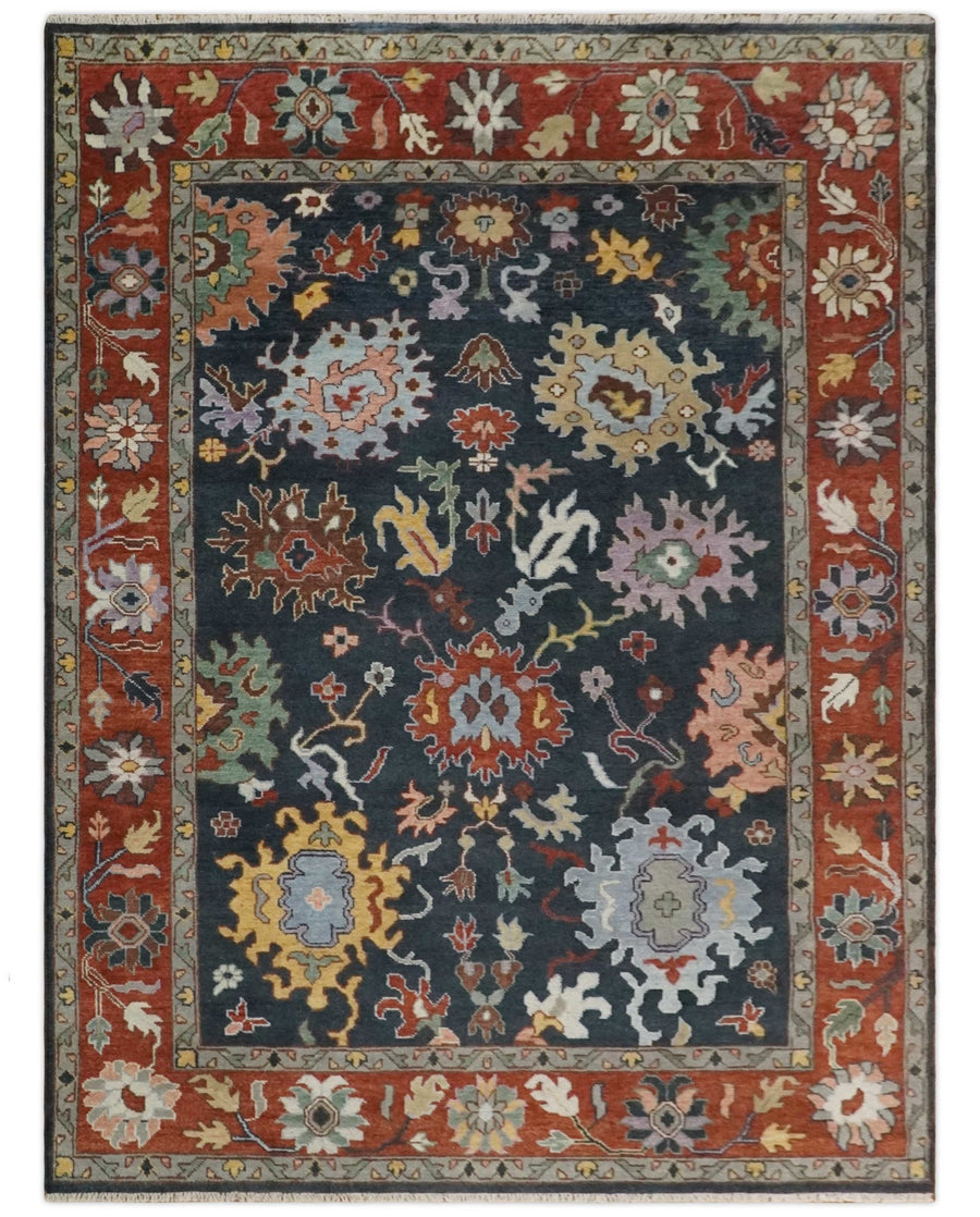 9x12 Hand Knotted Charcoal and Rust Traditional Persian Oushak Wool Rug | TRDCP732912 - The Rug Decor