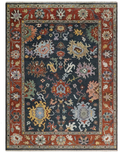 9x12 Hand Knotted Charcoal and Rust Traditional Persian Oushak Wool Rug | TRDCP732912 - The Rug Decor