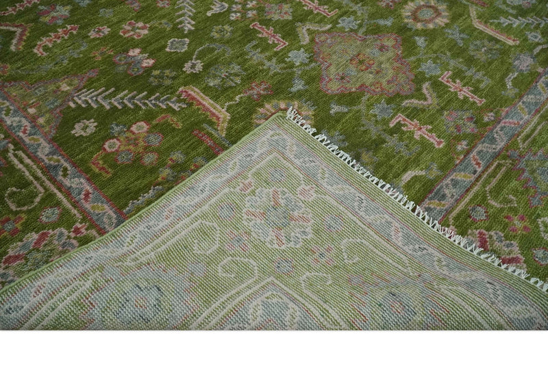 9x12 Hand Knotted Green and Silver Traditional Wool Area Rug - The Rug Decor
