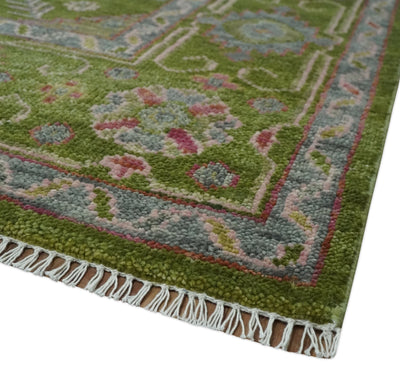 9x12 Hand Knotted Green and Silver Traditional Wool Area Rug - The Rug Decor