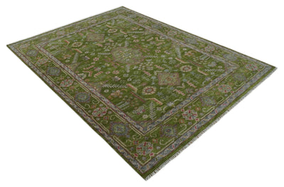 9x12 Hand Knotted Green and Silver Traditional Wool Area Rug - The Rug Decor