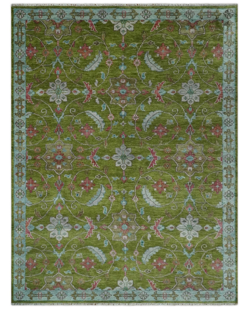 9x12 Hand Knotted Green, Silver and Maroon Traditional Wool Area Rug - The Rug Decor