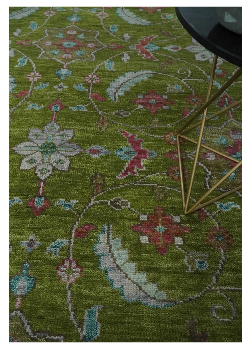 9x12 Hand Knotted Green, Silver and Maroon Traditional Wool Area Rug - The Rug Decor