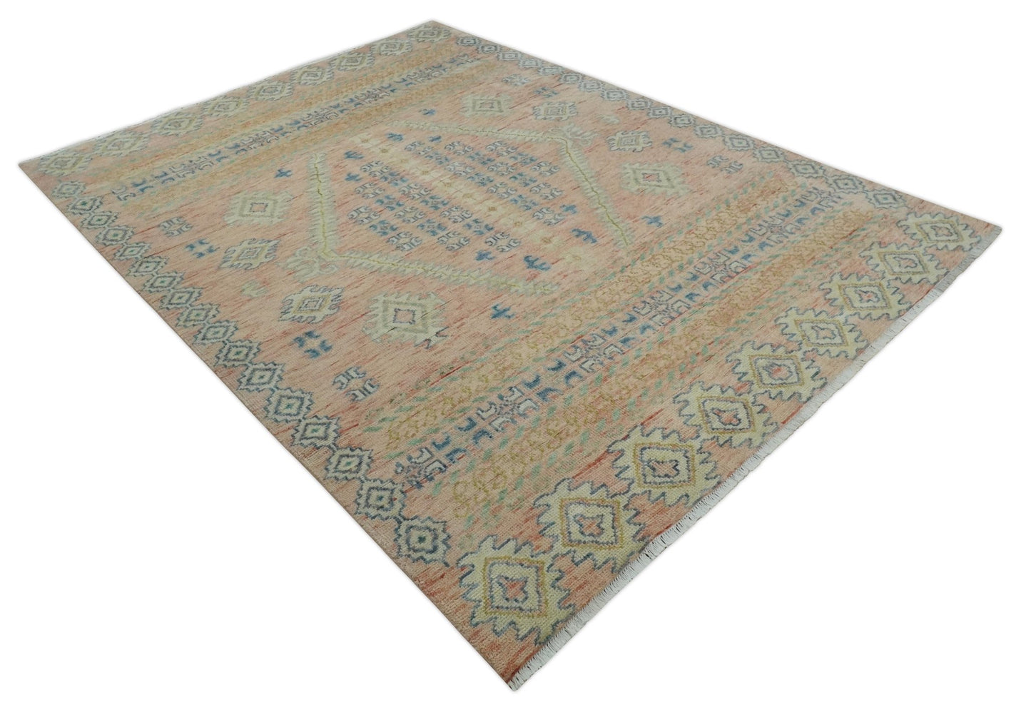 9x12 Hand Knotted Heriz Serapi Peach, Beige and Blue Area Rug - The Rug Decor