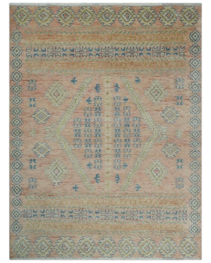 9x12 Hand Knotted Heriz Serapi Peach, Beige and Blue Area Rug - The Rug Decor