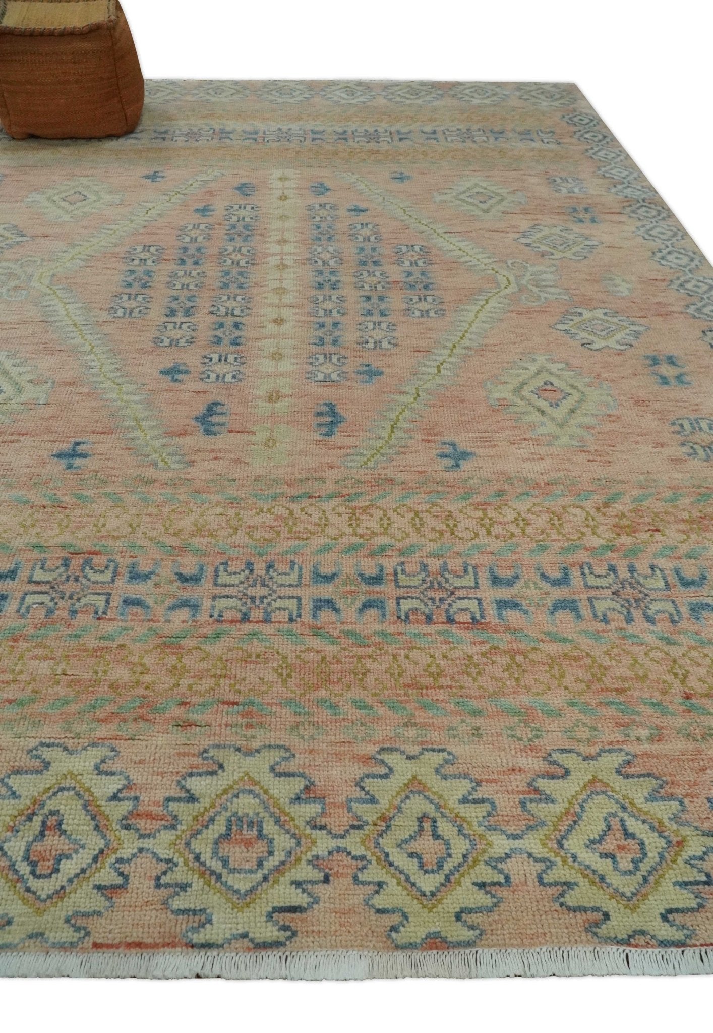 9x12 Hand Knotted Heriz Serapi Peach, Beige and Blue Area Rug - The Rug Decor