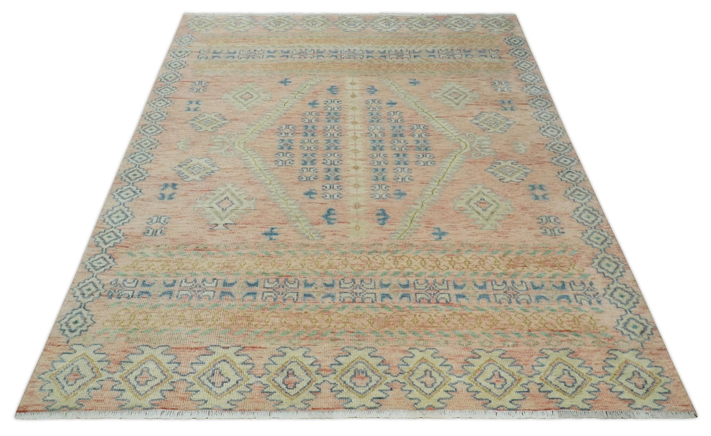 9x12 Hand Knotted Heriz Serapi Peach, Beige and Blue Area Rug - The Rug Decor