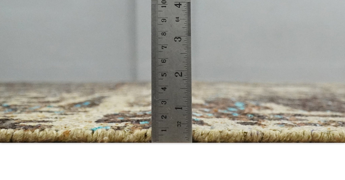 9x12 Hand Knotted Ivory and Brown Modern Abstract Contemporary Recycled Silk Area Rug | OP12 - The Rug Decor