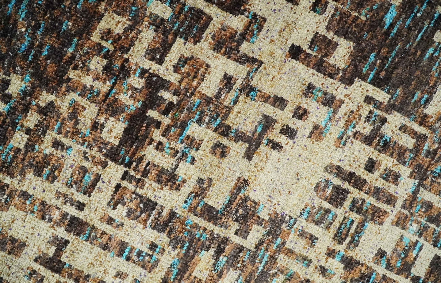 9x12 Hand Knotted Ivory and Brown Modern Abstract Contemporary Recycled Silk Area Rug | OP12 - The Rug Decor