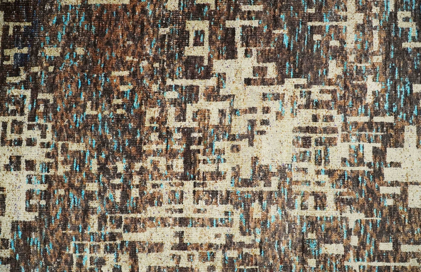 9x12 Hand Knotted Ivory and Brown Modern Abstract Contemporary Recycled Silk Area Rug | OP12 - The Rug Decor