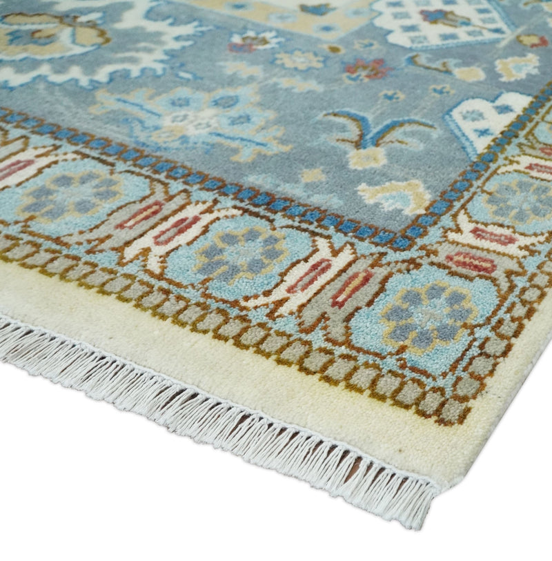 9x12 Hand Knotted Ivory, Blue and Olive Persian Oushak Wool Area Rug | TRDCP904912 - The Rug Decor