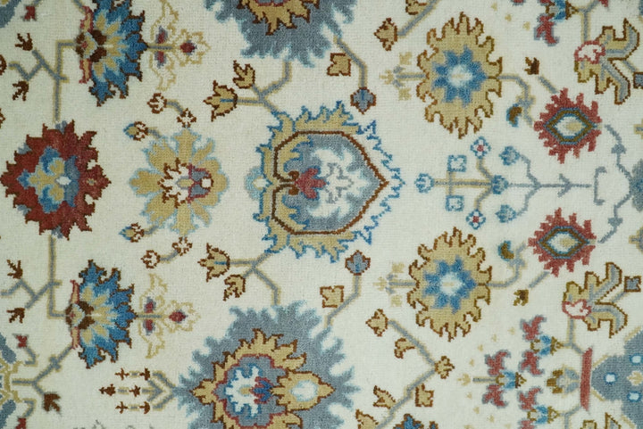 9x12 Hand Knotted Ivory, Blue and Olive Persian Oushak Wool Area Rug | TRDCP904912 - The Rug Decor