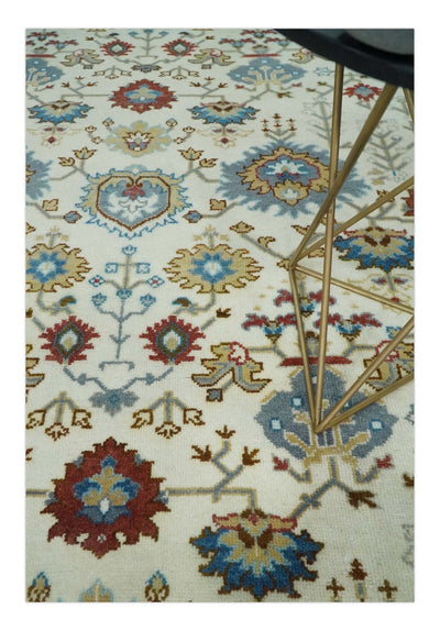 9x12 Hand Knotted Ivory, Blue and Olive Persian Oushak Wool Area Rug | TRDCP904912 - The Rug Decor