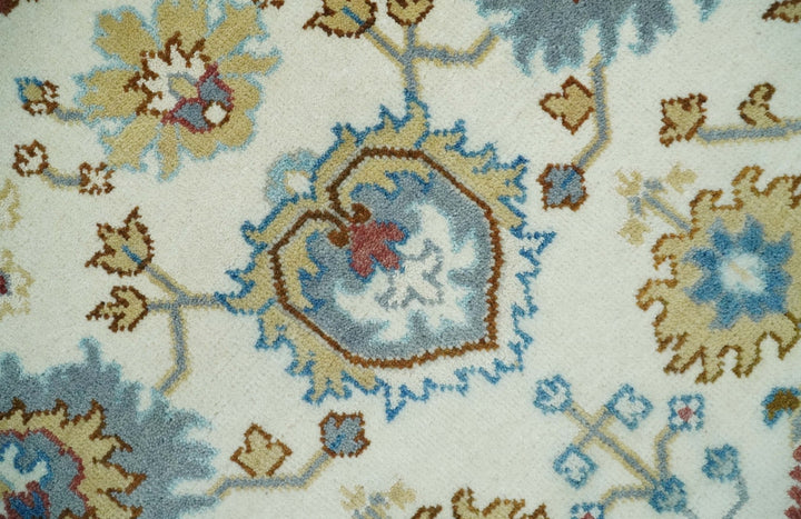9x12 Hand Knotted Ivory, Blue and Olive Persian Oushak Wool Area Rug | TRDCP904912 - The Rug Decor