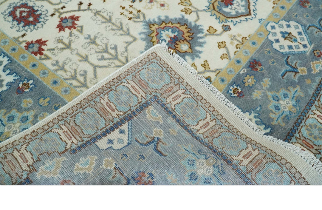 9x12 Hand Knotted Ivory, Blue and Olive Persian Oushak Wool Area Rug | TRDCP904912 - The Rug Decor