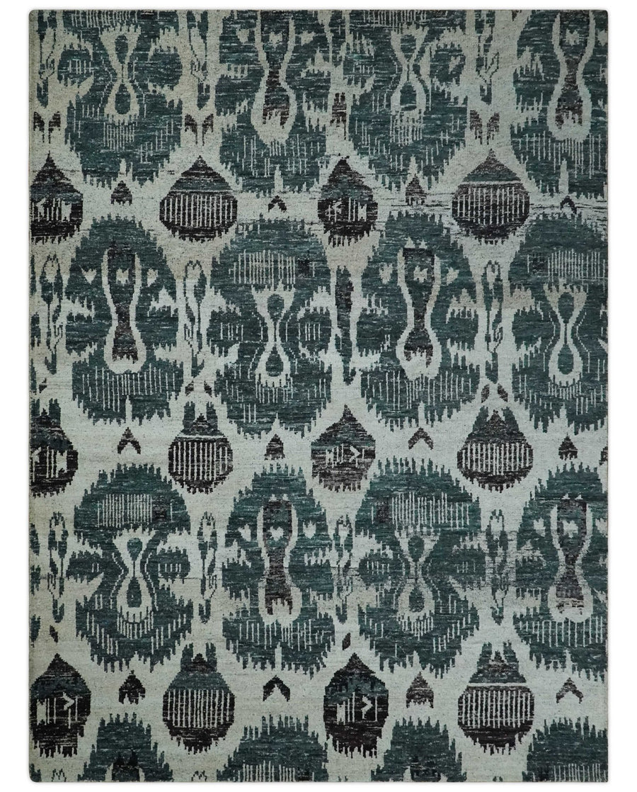 9x12 Hand Knotted Ivory, Teal and Brown Antique Persian Style Contemporary Recycled Silk Area Rug | OP38 - The Rug Decor