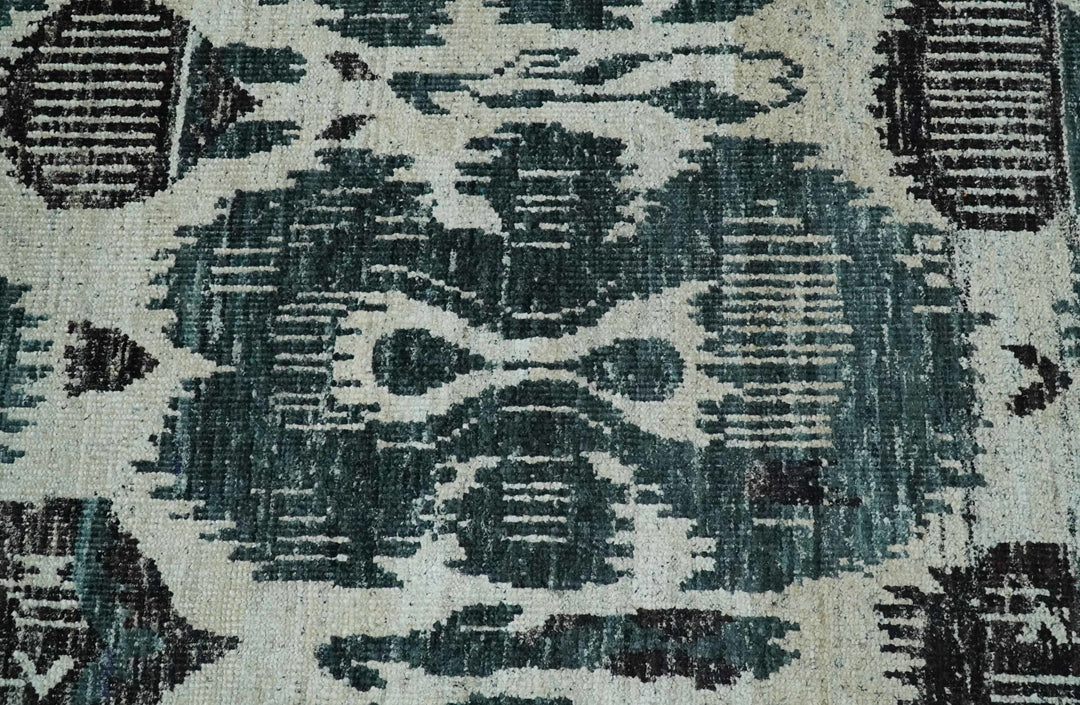 9x12 Hand Knotted Ivory, Teal and Brown Antique Persian Style Contemporary Recycled Silk Area Rug | OP38 - The Rug Decor