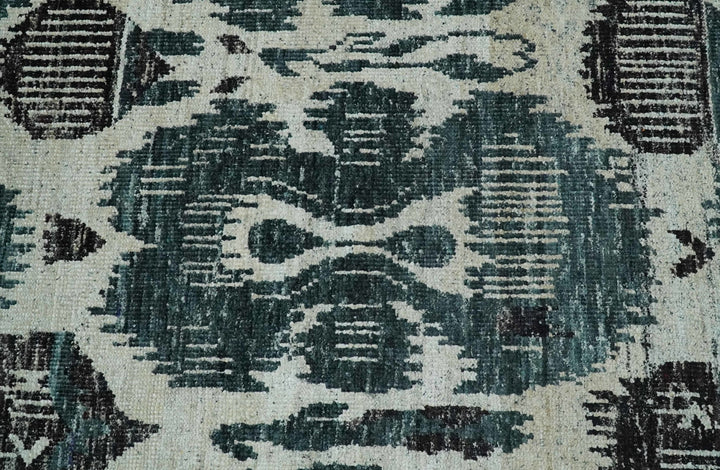 9x12 Hand Knotted Ivory, Teal and Brown Antique Persian Style Contemporary Recycled Silk Area Rug | OP38 - The Rug Decor