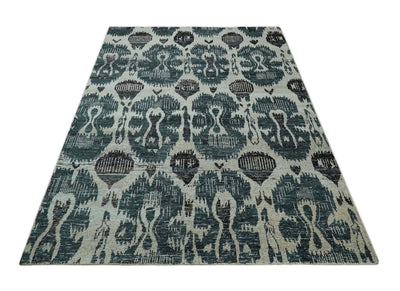 9x12 Hand Knotted Ivory, Teal and Brown Antique Persian Style Contemporary Recycled Silk Area Rug | OP38 - The Rug Decor