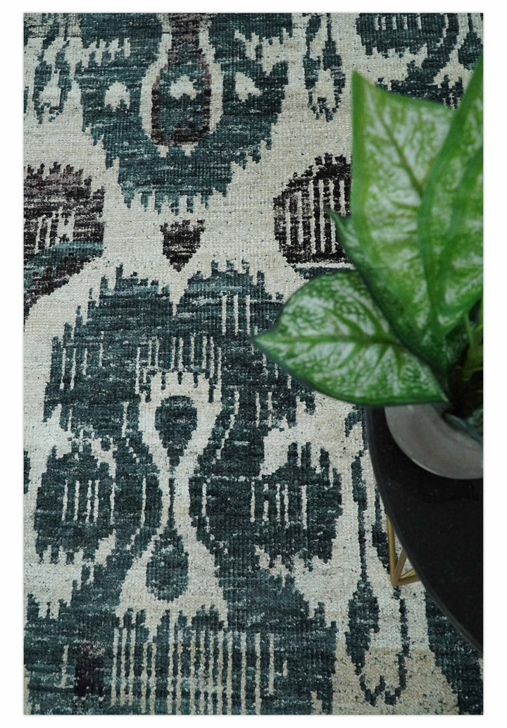 9x12 Hand Knotted Ivory, Teal and Brown Antique Persian Style Contemporary Recycled Silk Area Rug | OP38 - The Rug Decor