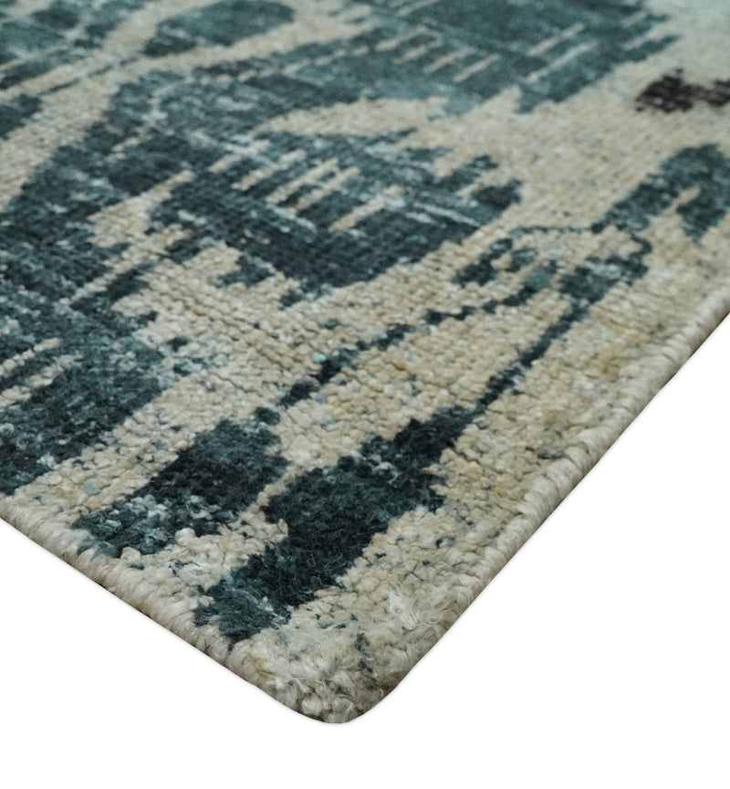 9x12 Hand Knotted Ivory, Teal and Brown Antique Persian Style Contemporary Recycled Silk Area Rug | OP38 - The Rug Decor