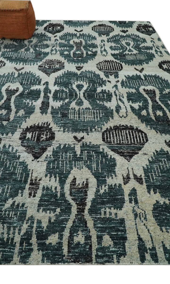 9x12 Hand Knotted Ivory, Teal and Brown Antique Persian Style Contemporary Recycled Silk Area Rug | OP38 - The Rug Decor