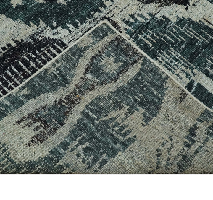 9x12 Hand Knotted Ivory, Teal and Brown Antique Persian Style Contemporary Recycled Silk Area Rug | OP38 - The Rug Decor