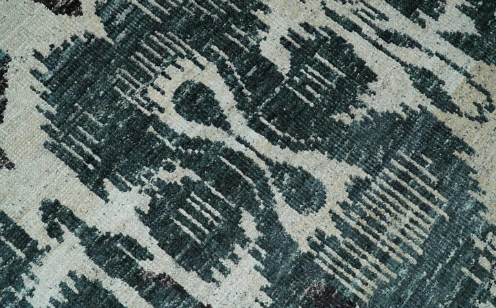 9x12 Hand Knotted Ivory, Teal and Brown Antique Persian Style Contemporary Recycled Silk Area Rug | OP38 - The Rug Decor