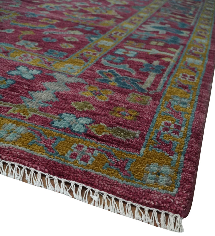 9x12 Hand Knotted Maroon and Gold Heriz Serapi Traditional Antique Style Wool Area Rug | TRDCP1603912S - The Rug Decor