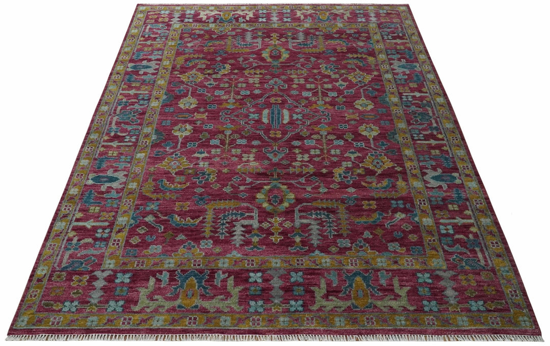 9x12 Hand Knotted Maroon and Gold Heriz Serapi Traditional Antique Style Wool Area Rug | TRDCP1603912S - The Rug Decor