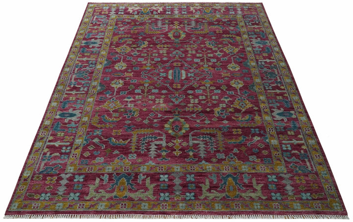 9x12 Hand Knotted Maroon and Gold Heriz Serapi Traditional Antique Style Wool Area Rug | TRDCP1603912S - The Rug Decor