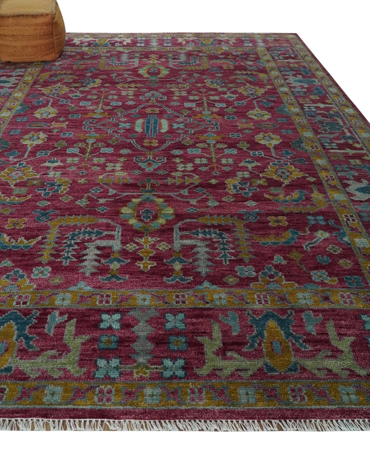 9x12 Hand Knotted Maroon and Gold Heriz Serapi Traditional Antique Style Wool Area Rug | TRDCP1603912S - The Rug Decor