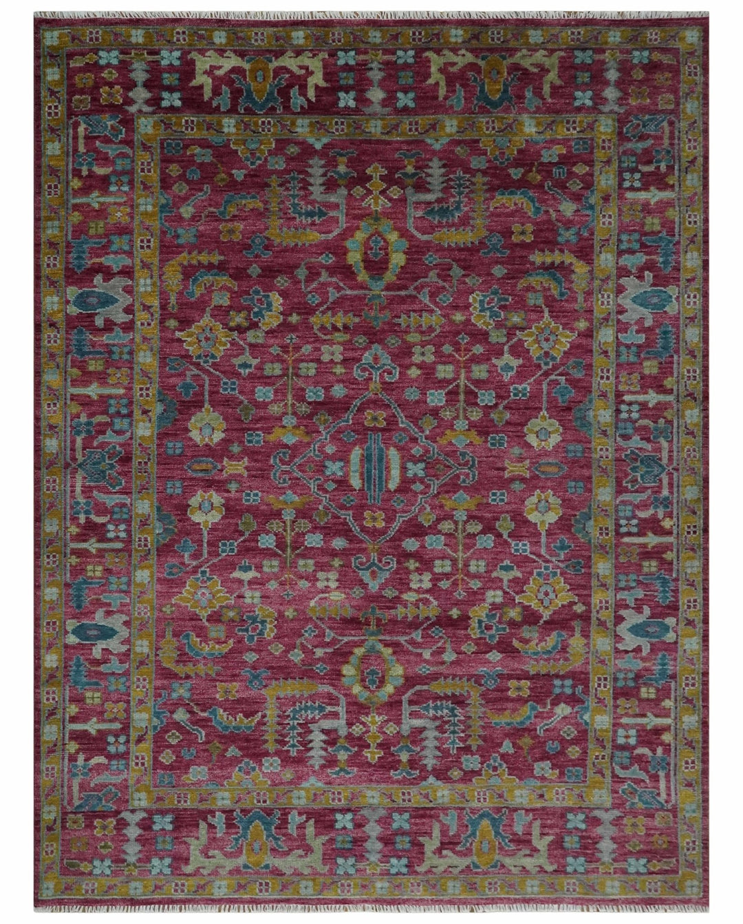 9x12 Hand Knotted Maroon and Gold Heriz Serapi Traditional Antique Style Wool Area Rug | TRDCP1603912S - The Rug Decor