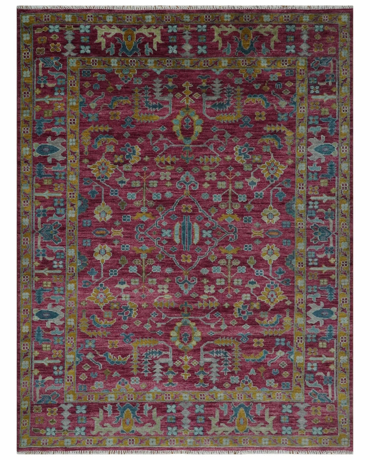 9x12 Hand Knotted Maroon and Gold Heriz Serapi Traditional Antique Style Wool Area Rug | TRDCP1603912S - The Rug Decor