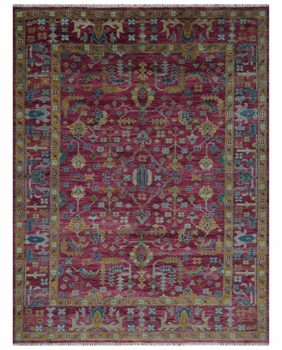 9x12 Hand Knotted Maroon and Gold Heriz Serapi Traditional Antique Style Wool Area Rug | TRDCP1603912S - The Rug Decor