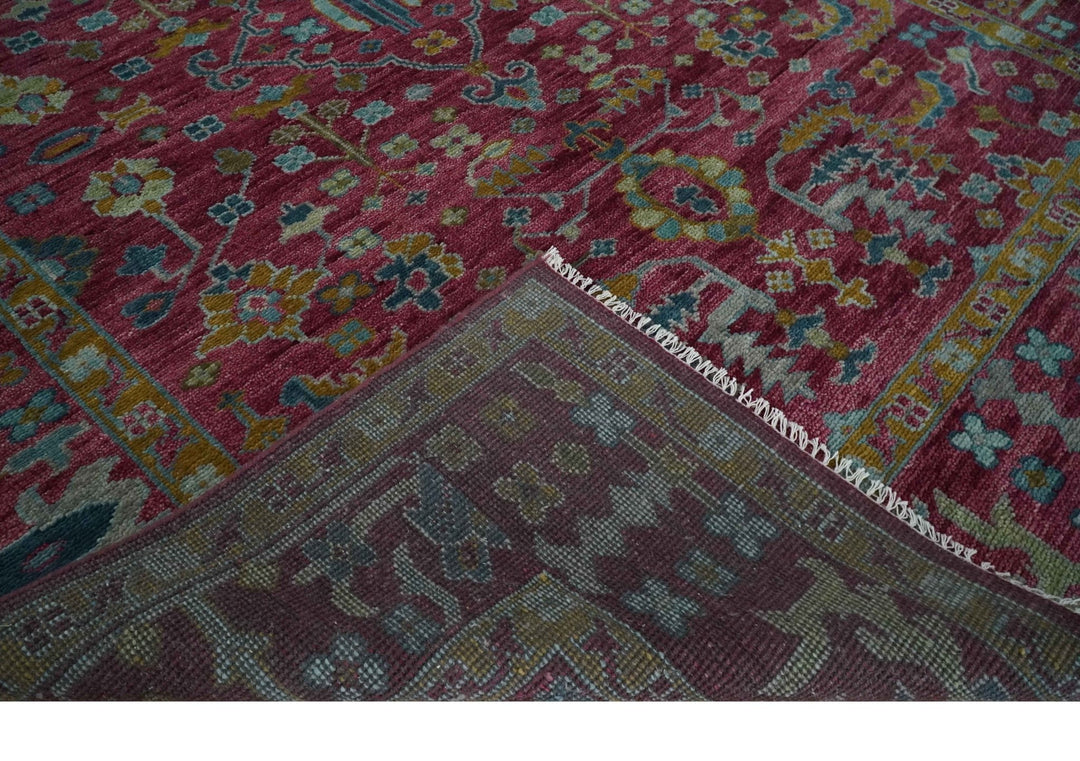 9x12 Hand Knotted Maroon and Gold Heriz Serapi Traditional Antique Style Wool Area Rug | TRDCP1603912S - The Rug Decor
