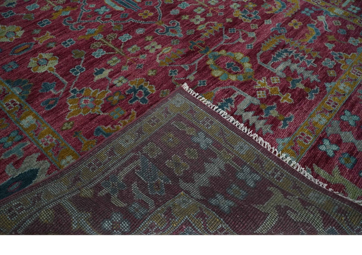 9x12 Hand Knotted Maroon and Gold Heriz Serapi Traditional Antique Style Wool Area Rug | TRDCP1603912S - The Rug Decor
