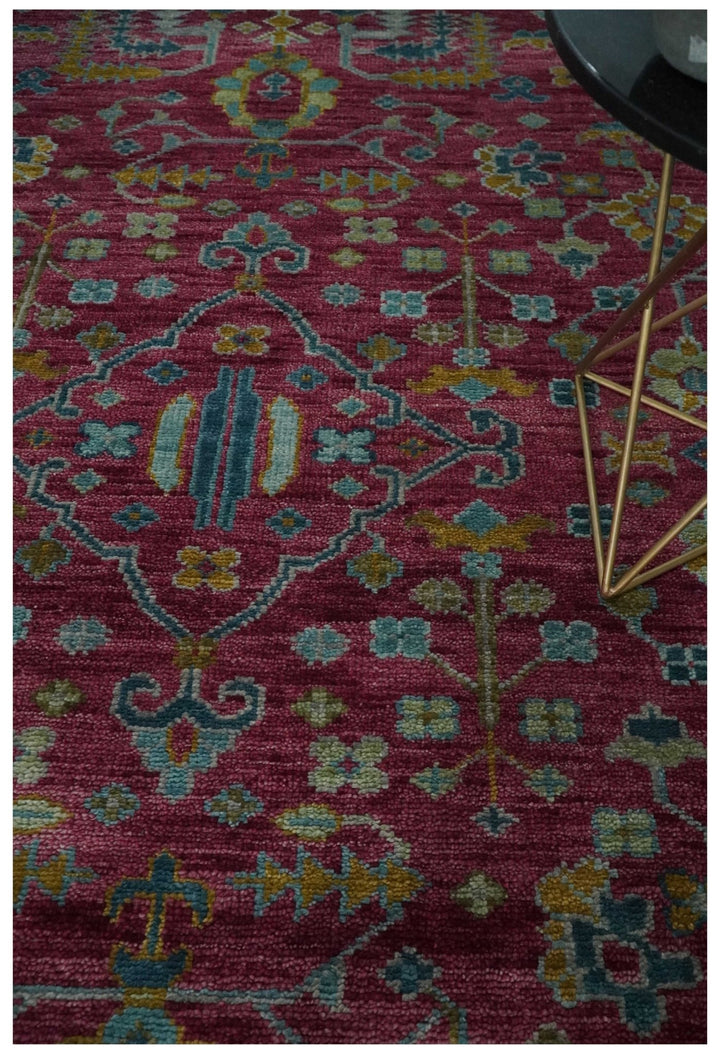 9x12 Hand Knotted Maroon and Gold Heriz Serapi Traditional Antique Style Wool Area Rug | TRDCP1603912S - The Rug Decor