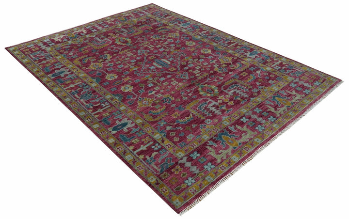 9x12 Hand Knotted Maroon and Gold Heriz Serapi Traditional Antique Style Wool Area Rug | TRDCP1603912S - The Rug Decor