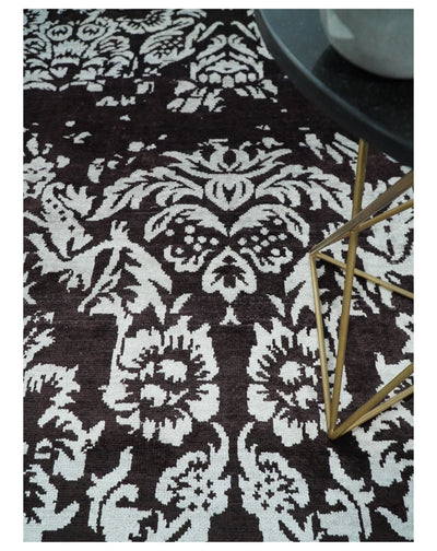 9x12 Hand knotted Maroon and White Traditional Abstract Vibrant Wool Area Rug | TRDCP484912 - The Rug Decor