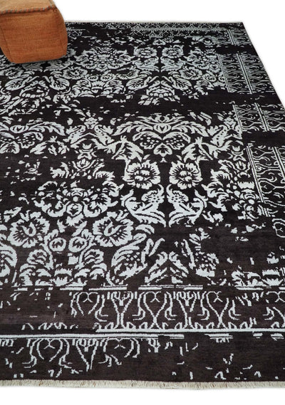 9x12 Hand knotted Maroon and White Traditional Abstract Vibrant Wool Area Rug | TRDCP484912 - The Rug Decor