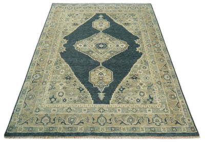 9x12 Hand Knotted Medallion Beige, Blue and Camel Traditional Vitnage Persian Rug | TRDCP698912 - The Rug Decor