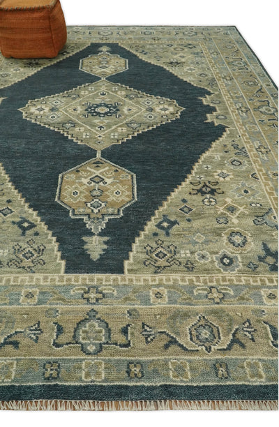 9x12 Hand Knotted Medallion Beige, Blue and Camel Traditional Vitnage Persian Rug | TRDCP698912 - The Rug Decor