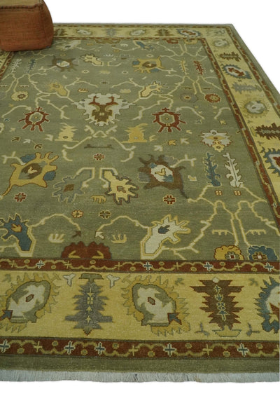 9x12 Hand Knotted Olive and Gold Traditional Oushak Wool Area Rug - The Rug Decor