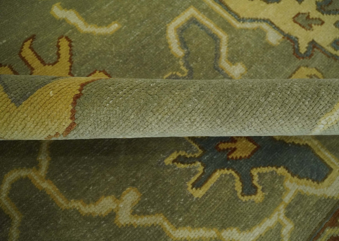 9x12 Hand Knotted Olive and Gold Traditional Oushak Wool Area Rug - The Rug Decor