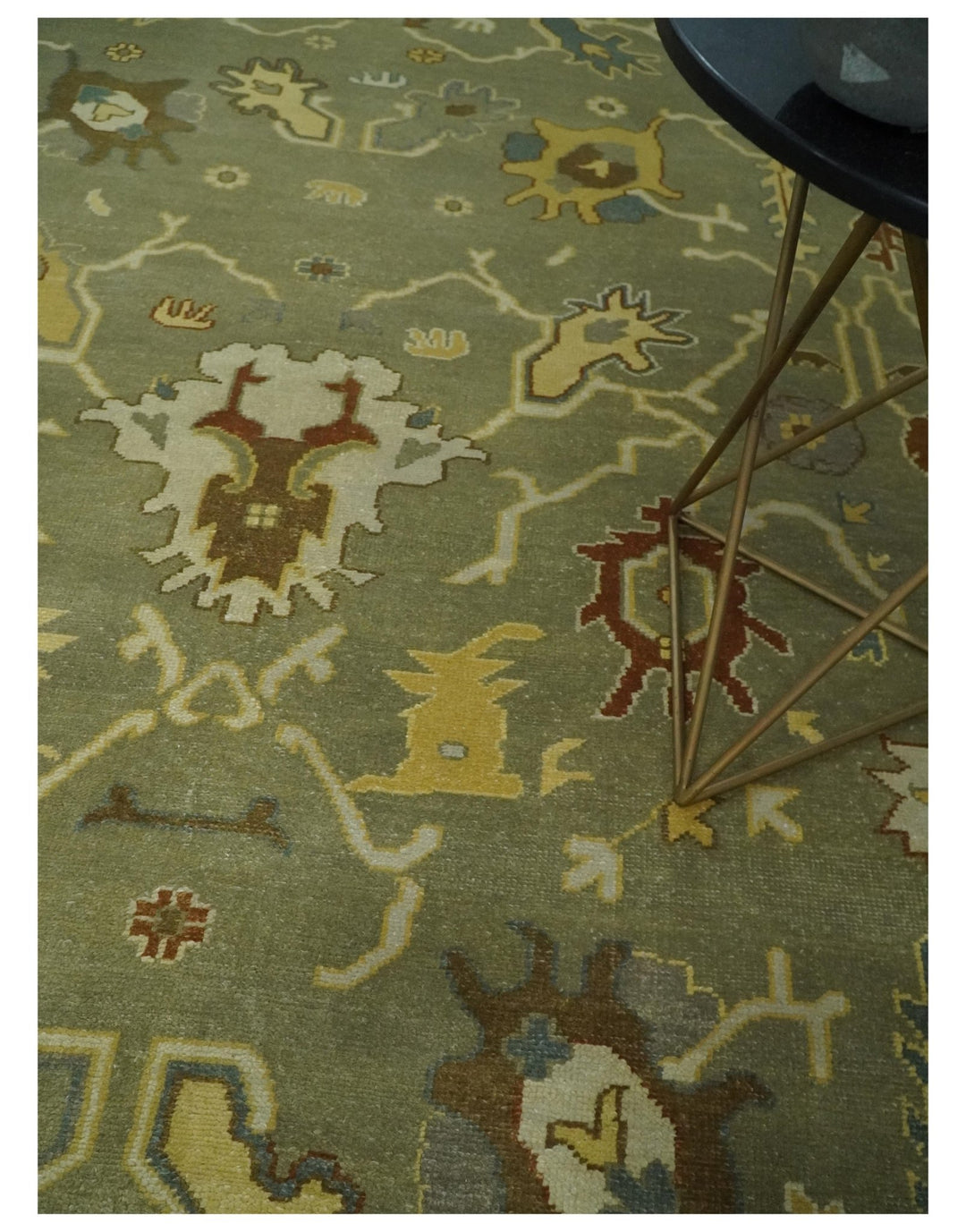 9x12 Hand Knotted Olive and Gold Traditional Oushak Wool Area Rug - The Rug Decor