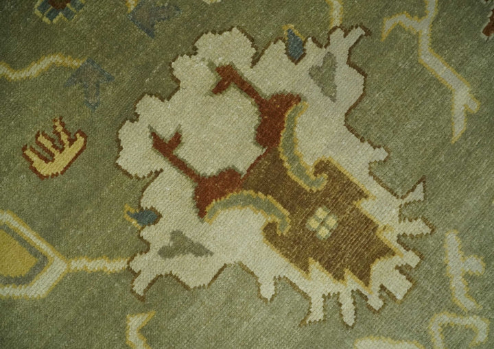 9x12 Hand Knotted Olive and Gold Traditional Oushak Wool Area Rug - The Rug Decor