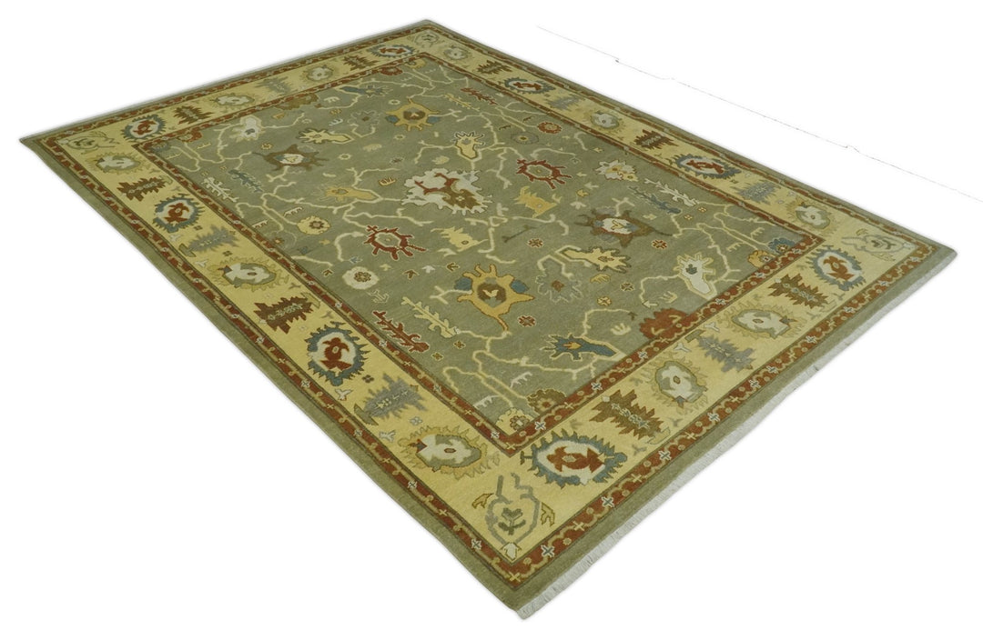 9x12 Hand Knotted Olive and Gold Traditional Oushak Wool Area Rug - The Rug Decor
