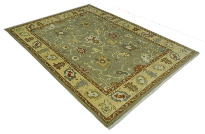 9x12 Hand Knotted Olive and Gold Traditional Oushak Wool Area Rug - The Rug Decor